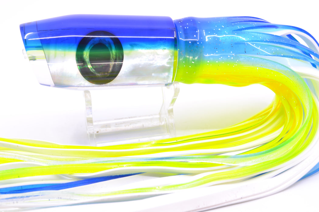 Moyes Lures White MOP Blue-Yellow Back Taxi Eyes Davey Boy 12" 8oz Skirted Blue-Lumo GZE