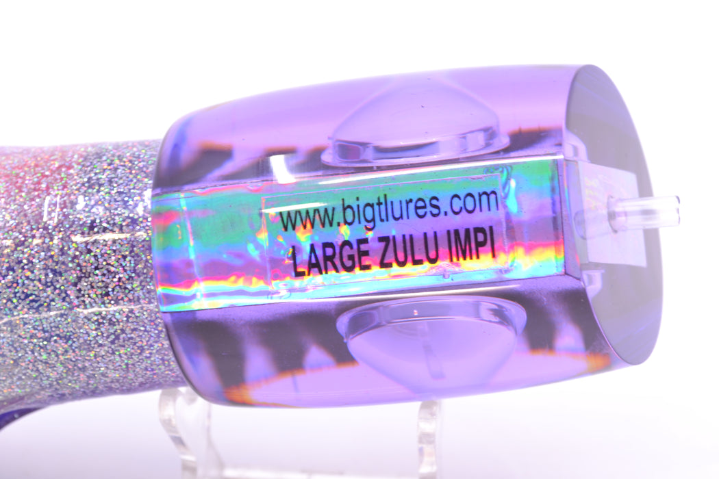 Big T Lures Purple Rainbow Pearl Black Striped Back Large Zulu Impi 16" 14.7oz Skirted GZE