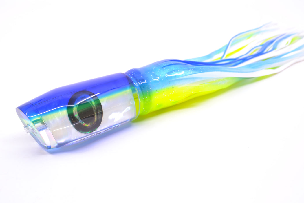 Moyes Lures White MOP Blue-Yellow Back Taxi Eyes Davey Boy 12" 8oz Skirted Blue-Lumo GZE