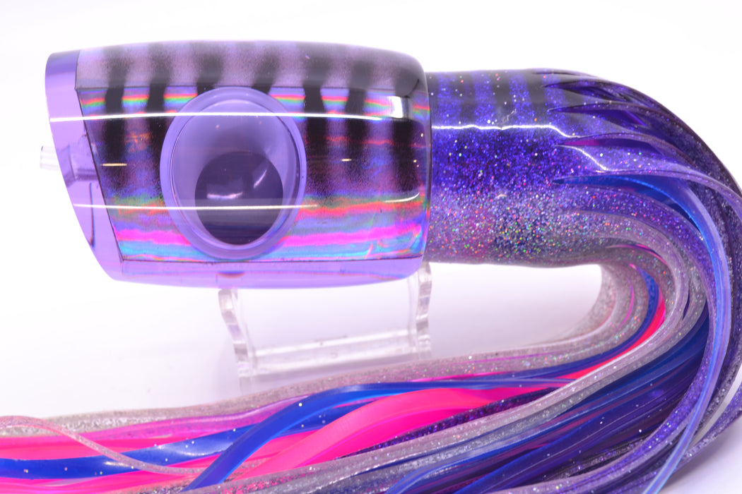 Big T Lures Purple Rainbow Pearl Black Striped Back Large Zulu Impi 16" 14.7oz Skirted GZE