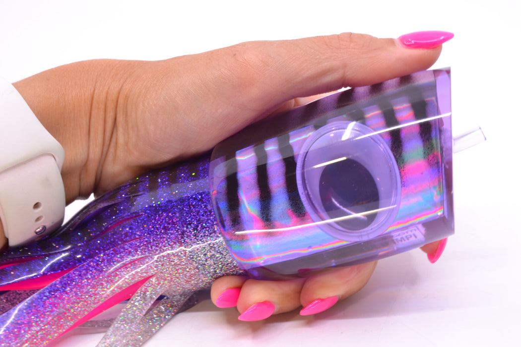 Big T Lures Purple Rainbow Pearl Black Striped Back Large Zulu Impi 16" 14.7oz Skirted GZE