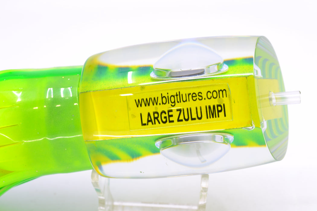 Big T Lures Yellow Pearl Green Striped Back Large Zulu Impi 16" 14.7oz Skirted Green-Yellow GZE