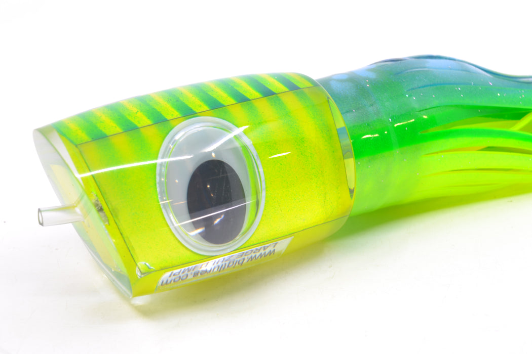 Big T Lures Yellow Pearl Green Striped Back Large Zulu Impi 16" 14.7oz Skirted Green-Yellow GZE