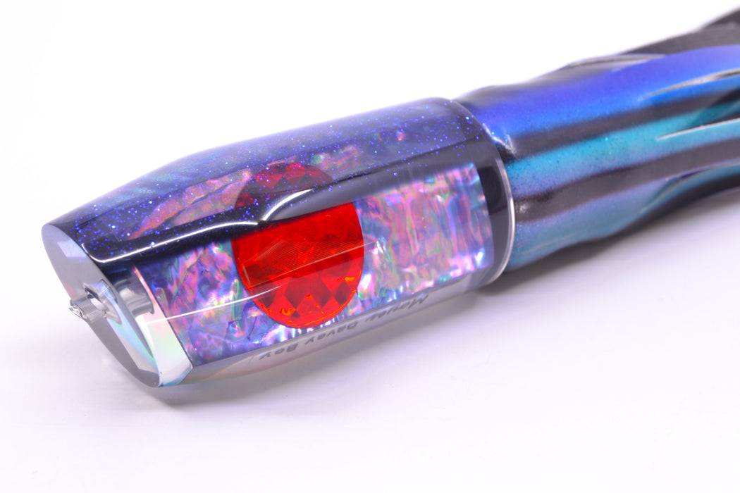 Moyes Lures Rainbow MOP Blue Glitter-Black Back Davey Boy 12" 6oz FT Vinyl Skipjack GZE