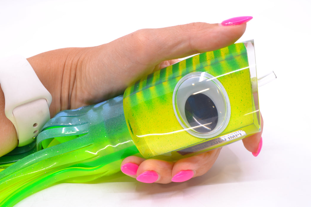 Big T Lures Yellow Pearl Green Striped Back Large Zulu Impi 16" 14.7oz Skirted Green-Yellow GZE