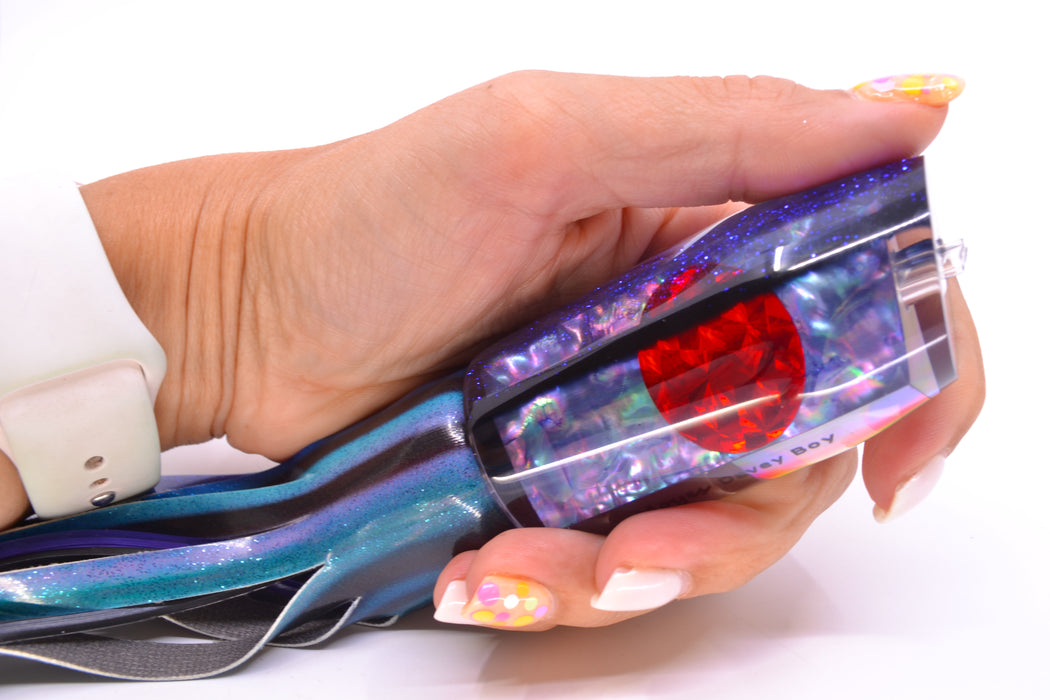 Moyes Lures Rainbow MOP Blue Glitter-Black Back Davey Boy 12" 6oz FT Vinyl Skipjack GZE