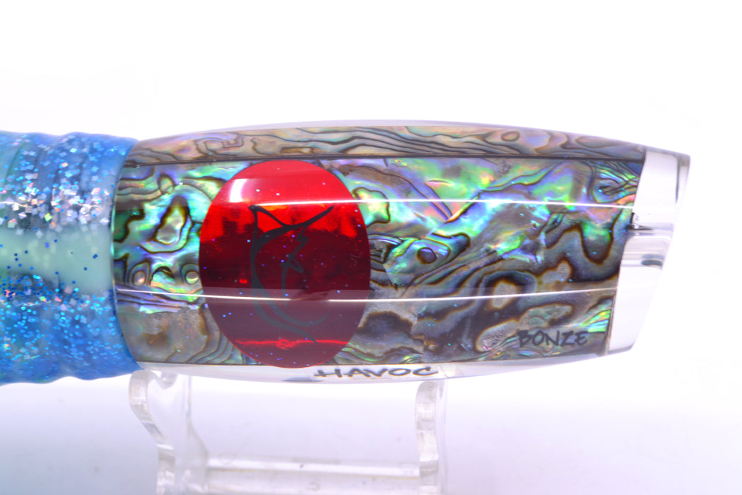 Bonze Lures Paua Shell Red Eyes Havoc 12" 8oz Skirted Blue Dots/Green