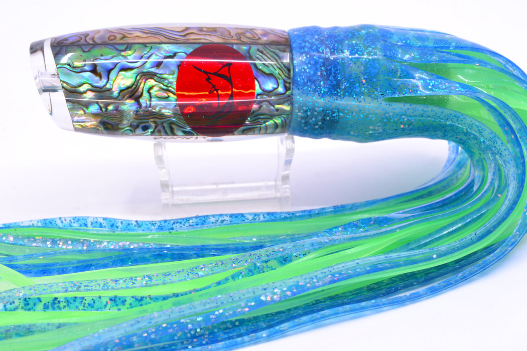 Bonze Lures Paua Shell Red Eyes Havoc 12" 8oz Skirted Blue Dots/Green