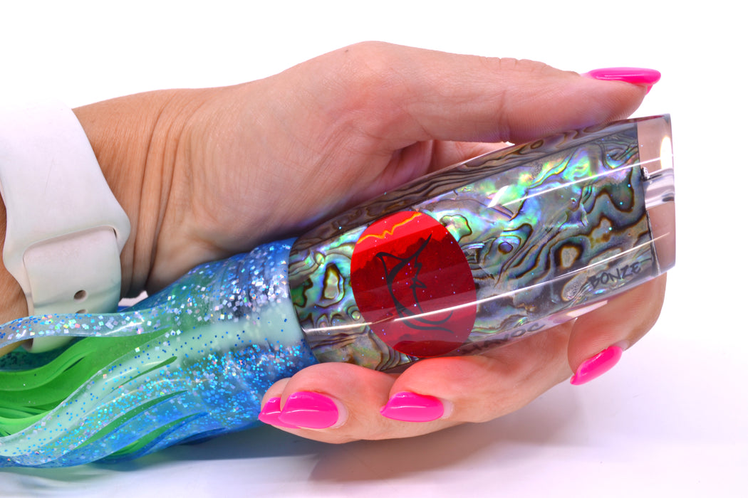 Bonze Lures Paua Shell Red Eyes Havoc 12" 8oz Skirted Blue Dots/Green