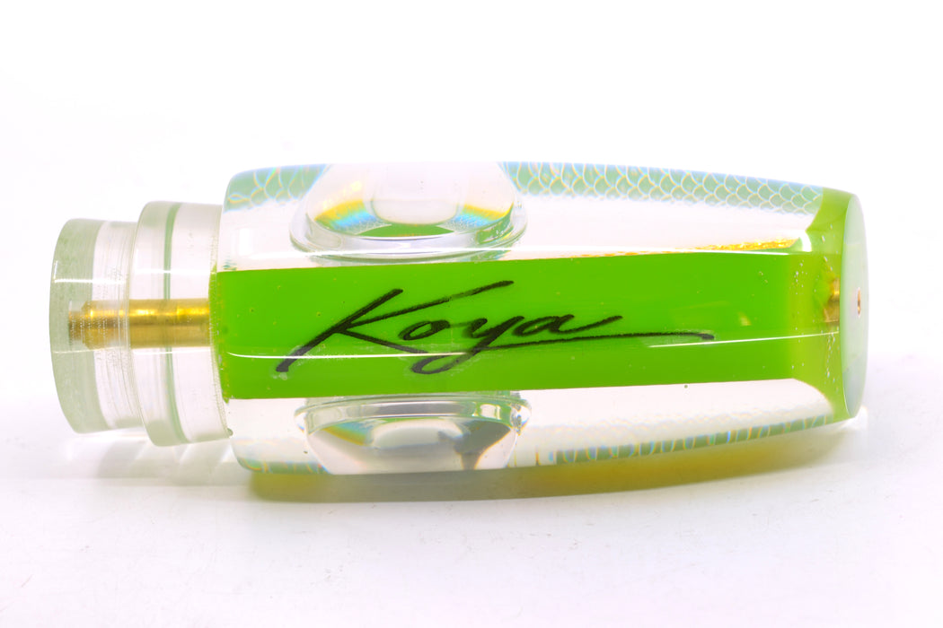 Koya Lures Lime Green Rainbow Scale Doll Eyes Large Kona Plunger 14" 9oz GZE
