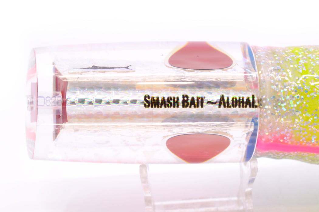 Aloha Lures Ice Rainbow Dichro Pink Back Red Eyes Smash Bait 14" 13.5oz Skirted
