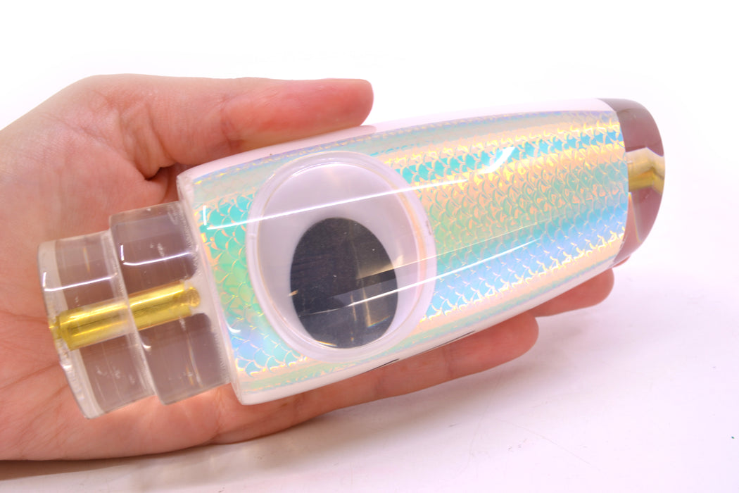 Koya Lures White Rainbow Scale Doll Eyes Large Kona Plunger 14" 9oz GZE