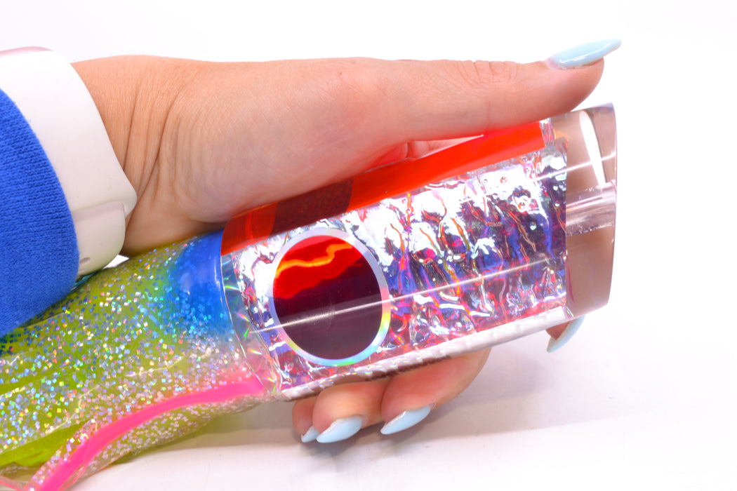 Aloha Lures Ice Rainbow Dichro Pink Back Red Eyes Smash Bait 14" 13.5oz Skirted