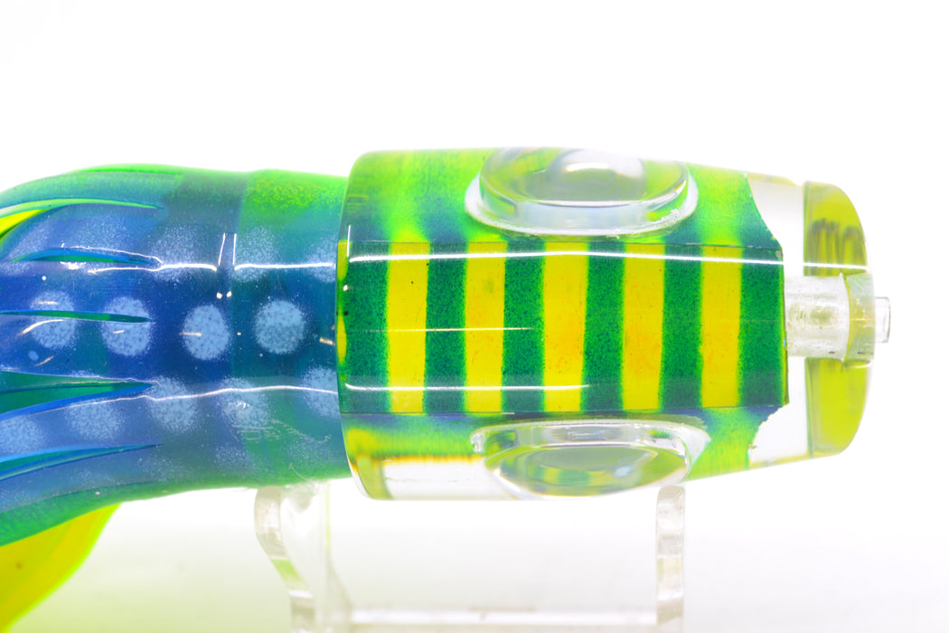 Big T Lures Yellow Pearl Blue Striped Back Wildebeest 12" 7oz Skirted Blue Dots-Chartreuse GZE