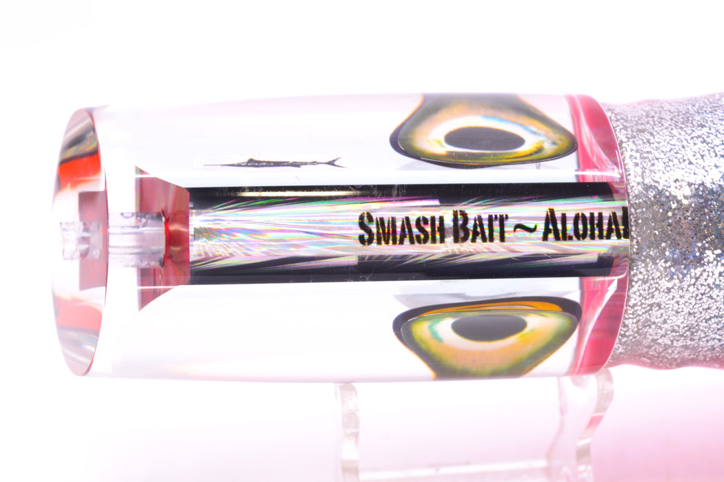 Aloha Lures Clear Mirrored Pink Back Smash Bait 14" 13.5oz Skirted Pink-Silver/Ice Blue