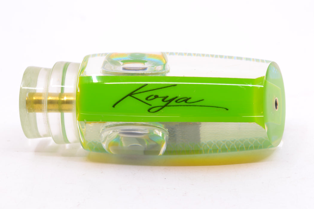 Koya Lures Lime Green Rainbow Scale Doll Eyes Medium Kona Plunger 10" 5oz GZE