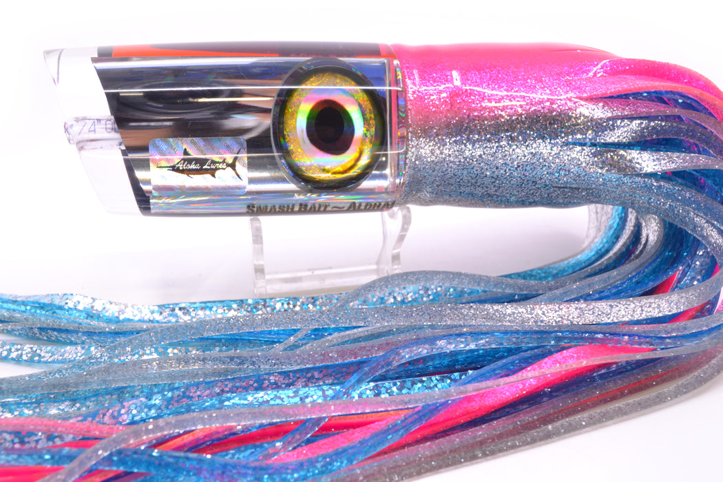 Aloha Lures Clear Mirrored Pink Back Smash Bait 14" 13.5oz Skirted Pink-Silver/Ice Blue