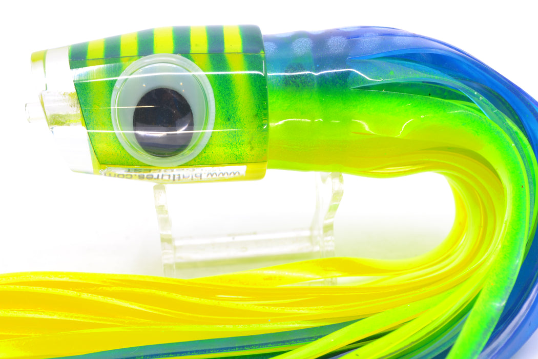 Big T Lures Yellow Pearl Blue Striped Back Wildebeest 12" 7oz Skirted Blue Dots-Chartreuse GZE