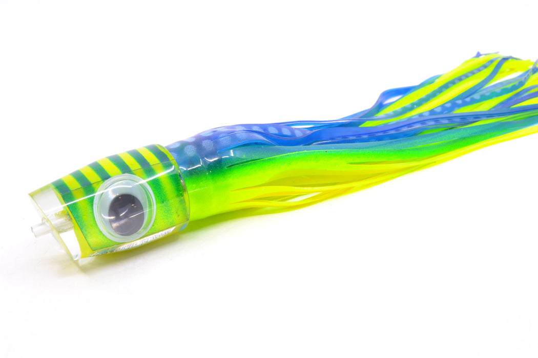 Big T Lures Yellow Pearl Blue Striped Back Wildebeest 12" 7oz Skirted Blue Dots-Chartreuse GZE
