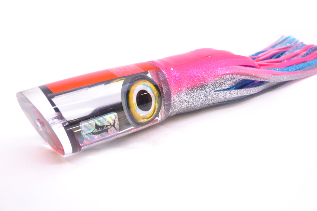 Aloha Lures Clear Mirrored Pink Back Smash Bait 14" 13.5oz Skirted Pink-Silver/Ice Blue