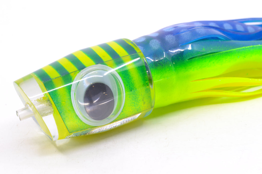 Big T Lures Yellow Pearl Blue Striped Back Wildebeest 12" 7oz Skirted Blue Dots-Chartreuse GZE