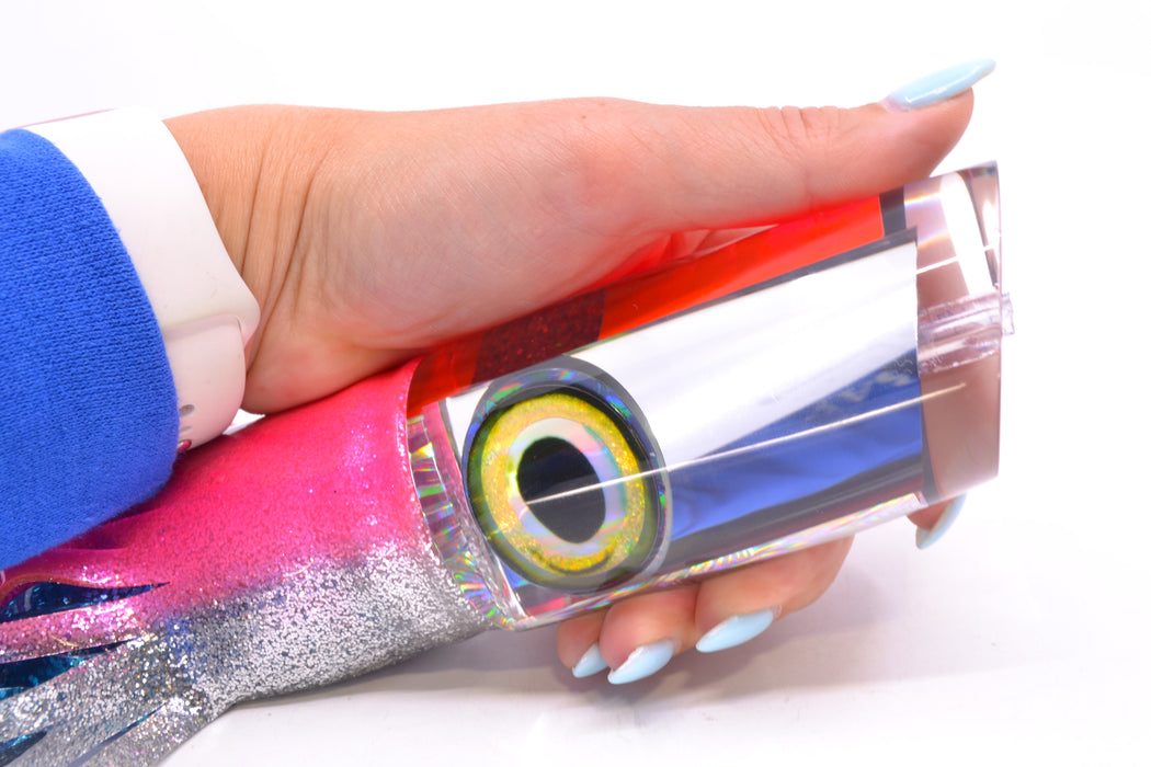 Aloha Lures Clear Mirrored Pink Back Smash Bait 14" 13.5oz Skirted Pink-Silver/Ice Blue