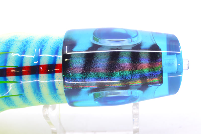 Big T Lures Ice Blue Rainbow Black Striped Back Wildebeest 12" 7oz Skirted Blue Stripes