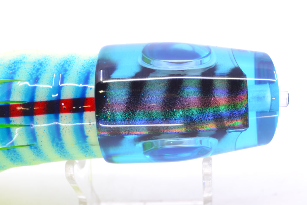 Big T Lures Ice Blue Rainbow Black Striped Back Wildebeest 12" 7oz Skirted Blue Stripes GZE