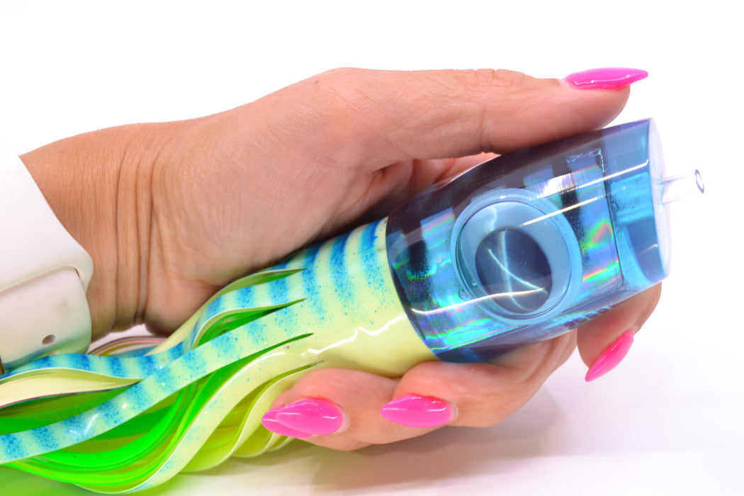 Big T Lures Ice Blue Rainbow Black Striped Back Wildebeest 12" 7oz Skirted Blue Stripes GZE