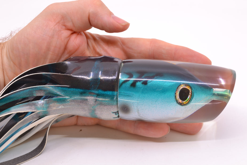 Ali'i Kai Lures Bonito Fish Head Large Kill Switch 12" 9.5oz Fire Tailz Vinyl Blue Drip