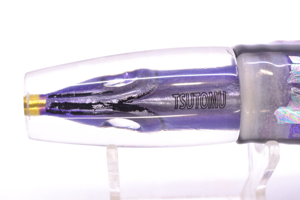 Tsutomu Lures Black-Purple-Silver Fish Head Ali'i Invert 7" 5.7oz Skirted Purple Skipjack