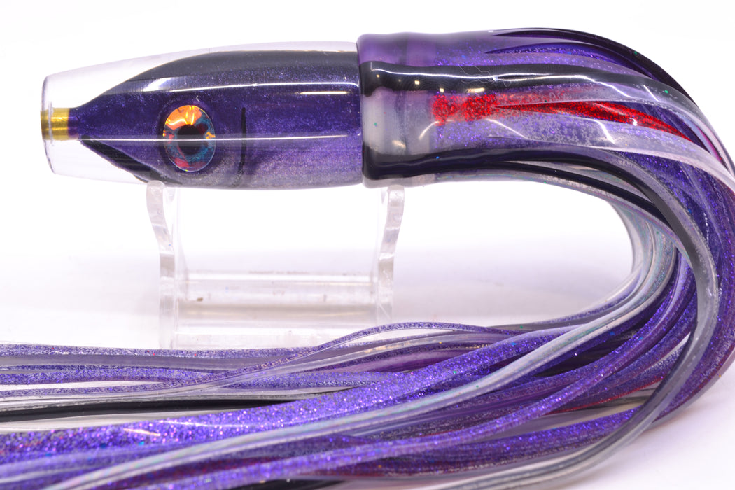 Tsutomu Lures Black-Purple-Silver Fish Head Ali'i Invert 7" 5.7oz Skirted Purple Skipjack