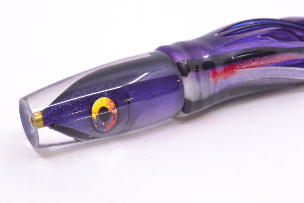 Tsutomu Lures Black-Purple-Silver Fish Head Ali'i Invert 7" 5.7oz Skirted Purple Skipjack