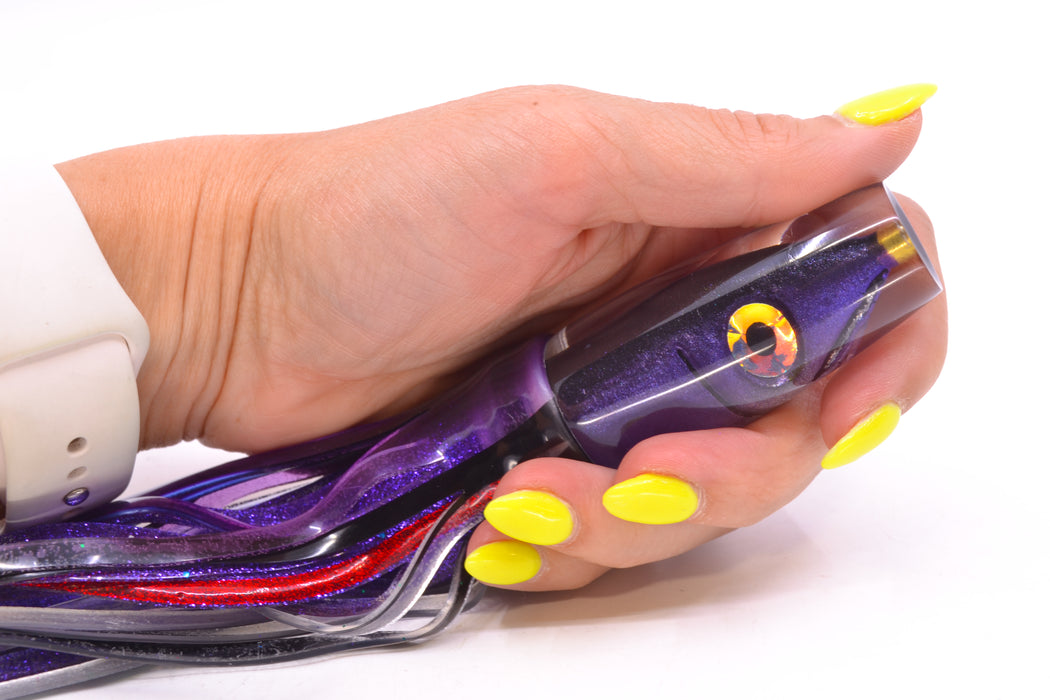 Tsutomu Lures Black-Purple-Silver Fish Head Ali'i Invert 7" 5.7oz Skirted Purple Skipjack