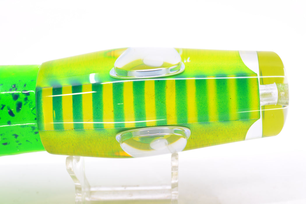 Big T Lures Yellow Pearl Green Striped Back Leopard 12" 10.7oz Skirted Green w/ Black Splatter GZE