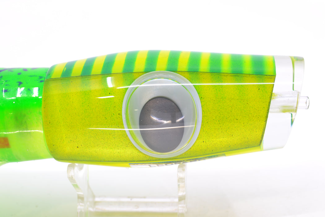 Big T Lures Yellow Pearl Green Striped Back Leopard 12" 10.7oz Skirted Green w/ Black Splatter GZE