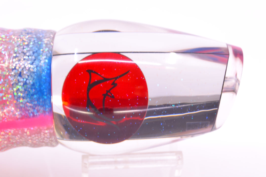Bonze Lures Clear Mirrored Red Eyes Sugar Daddy 14" 16.5oz Skirted Holo-Blue Bars/Pink