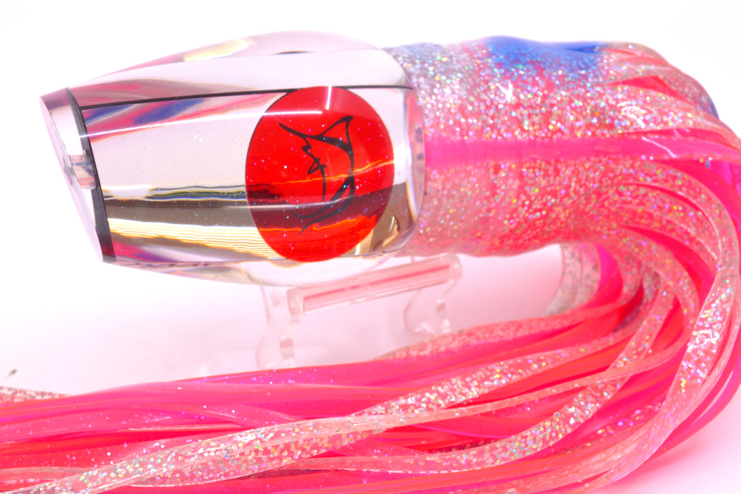 Bonze Lures Clear Mirrored Red Eyes Sugar Daddy 14" 16.5oz Skirted Holo-Blue Bars/Pink