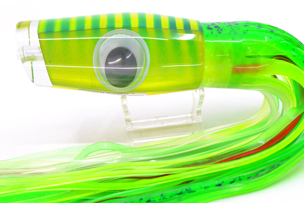 Big T Lures Yellow Pearl Green Striped Back Leopard 12" 10.7oz Skirted Green w/ Black Splatter GZE