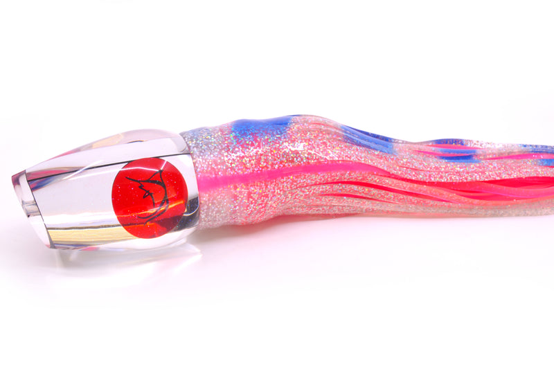 Bonze Lures Clear Mirrored Red Eyes Sugar Daddy 14" 16.5oz Skirted Holo-Blue Bars/Pink