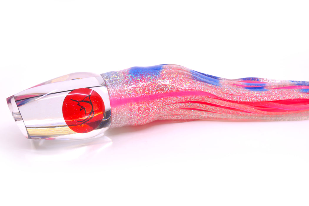 Bonze Lures Clear Mirrored Red Eyes Sugar Daddy 14" 16.5oz Skirted Holo-Blue Bars/Pink