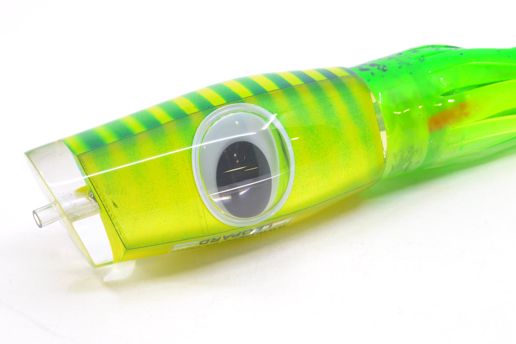 Big T Lures Yellow Pearl Green Striped Back Leopard 12" 10.7oz Skirted Green w/ Black Splatter GZE