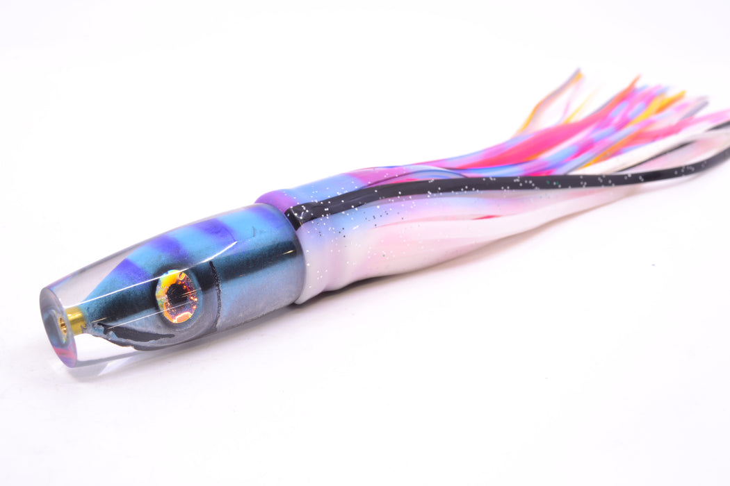 Tsutomu Lures Blue & Purple Bars-Black Line Fish Head Ali'i Invert 7" 5.7oz Skirted Gay Bob