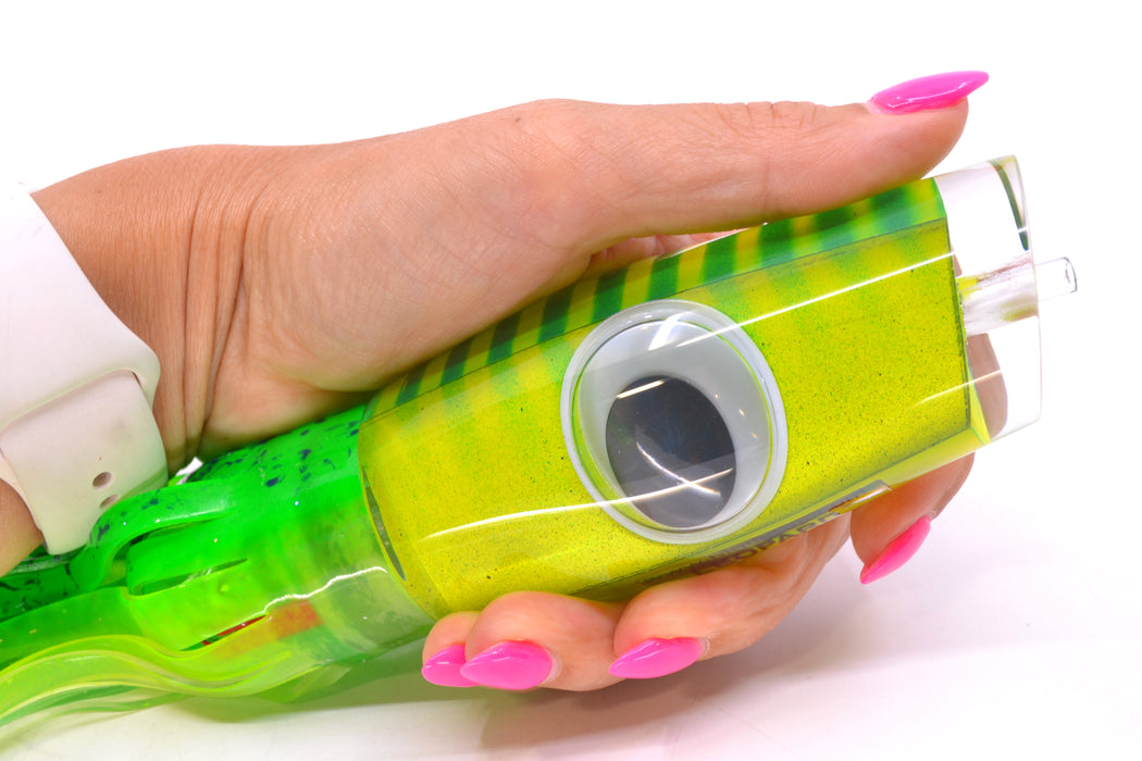 Big T Lures Yellow Pearl Green Striped Back Leopard 12" 10.7oz Skirted Green w/ Black Splatter GZE