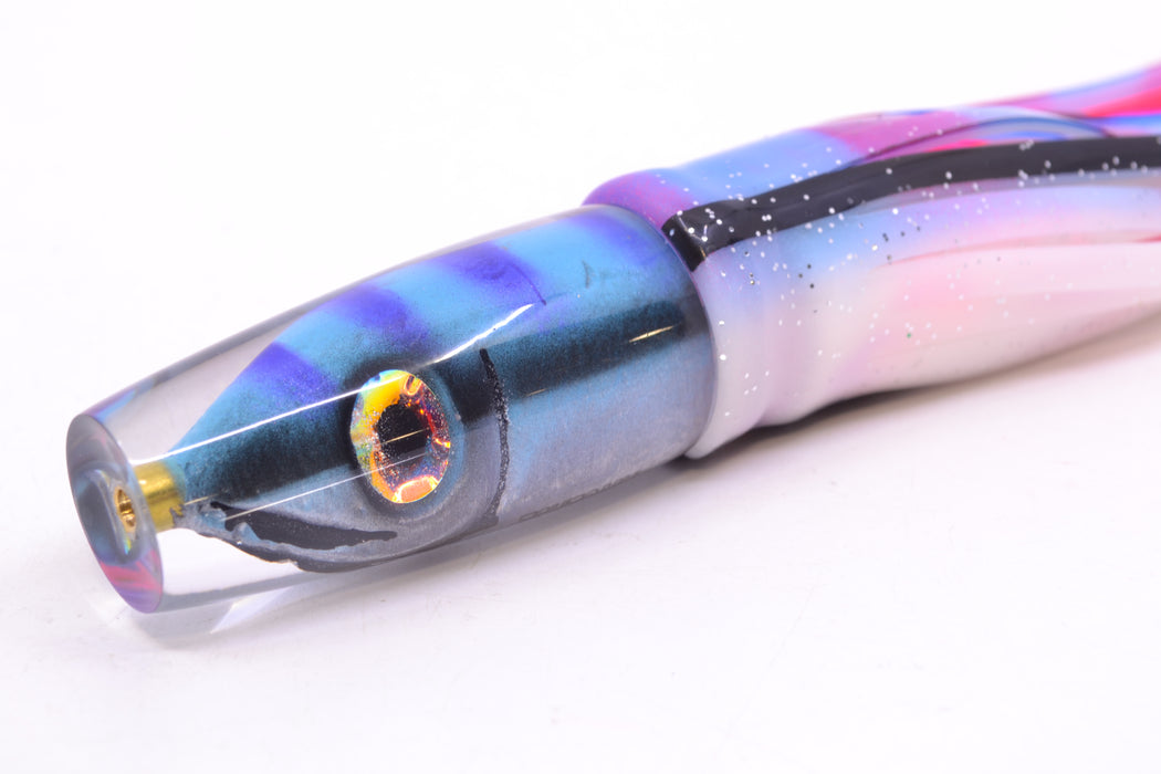 Tsutomu Lures Blue & Purple Bars-Black Line Fish Head Ali'i Invert 7" 5.7oz Skirted Gay Bob