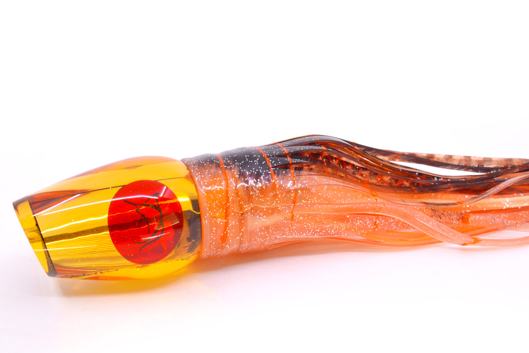 Bonze Lures Amber Mirrored Red Eyes Sugar Daddy 14" 16.5oz Skirted Root Beer-Petrolero