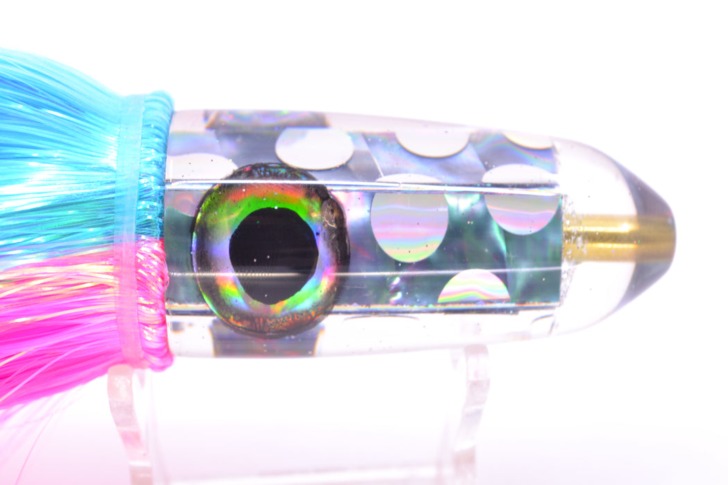 Ganku Lures Silver Dot Abalone Black-Silver Eyes Long Bullet 9" 7oz Strobez Ice Blue/Pink GZE