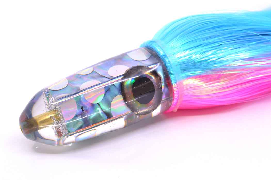 Ganku Lures Silver Dot Abalone Black-Silver Eyes Long Bullet 9" 7oz Strobez Ice Blue/Pink GZE
