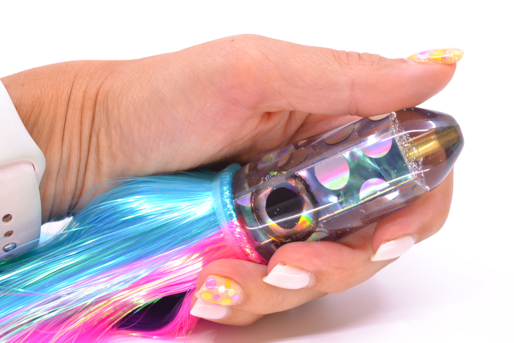 Ganku Lures Silver Dot Abalone Black-Silver Eyes Long Bullet 9" 7oz Strobez Ice Blue/Pink GZE
