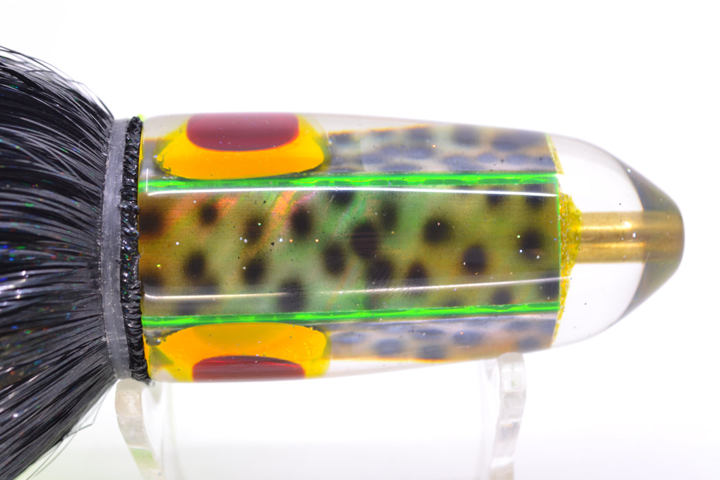 Ganku Lures Green "Tiger Cowrie" Red-Gold Eyes Long Bullet 9" 7oz Strobez Black-Green GZE
